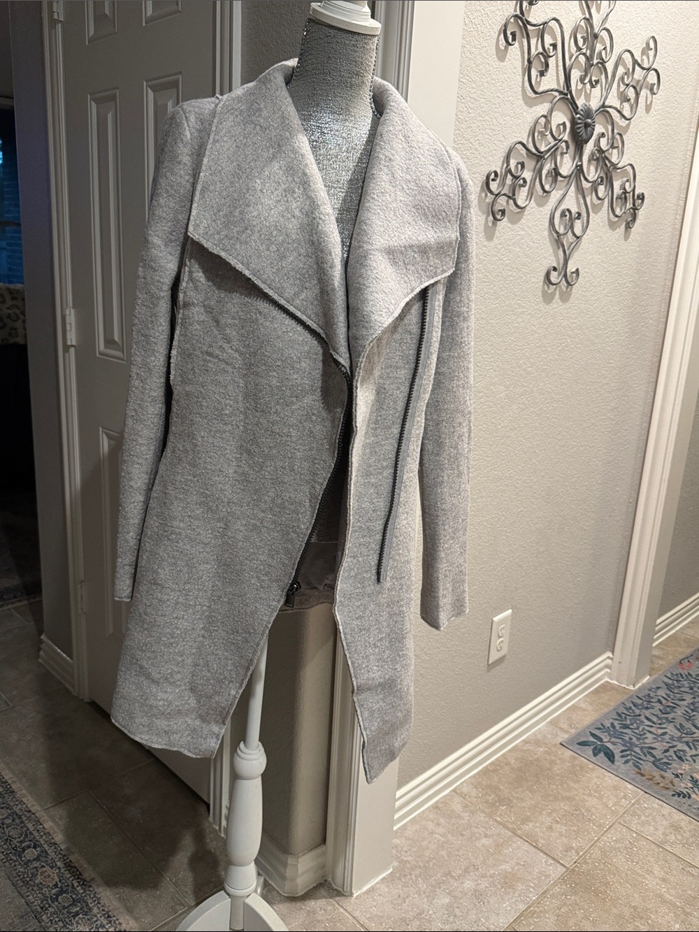 Halogen Light Gray Open-Front Draped Cardigan Coat
